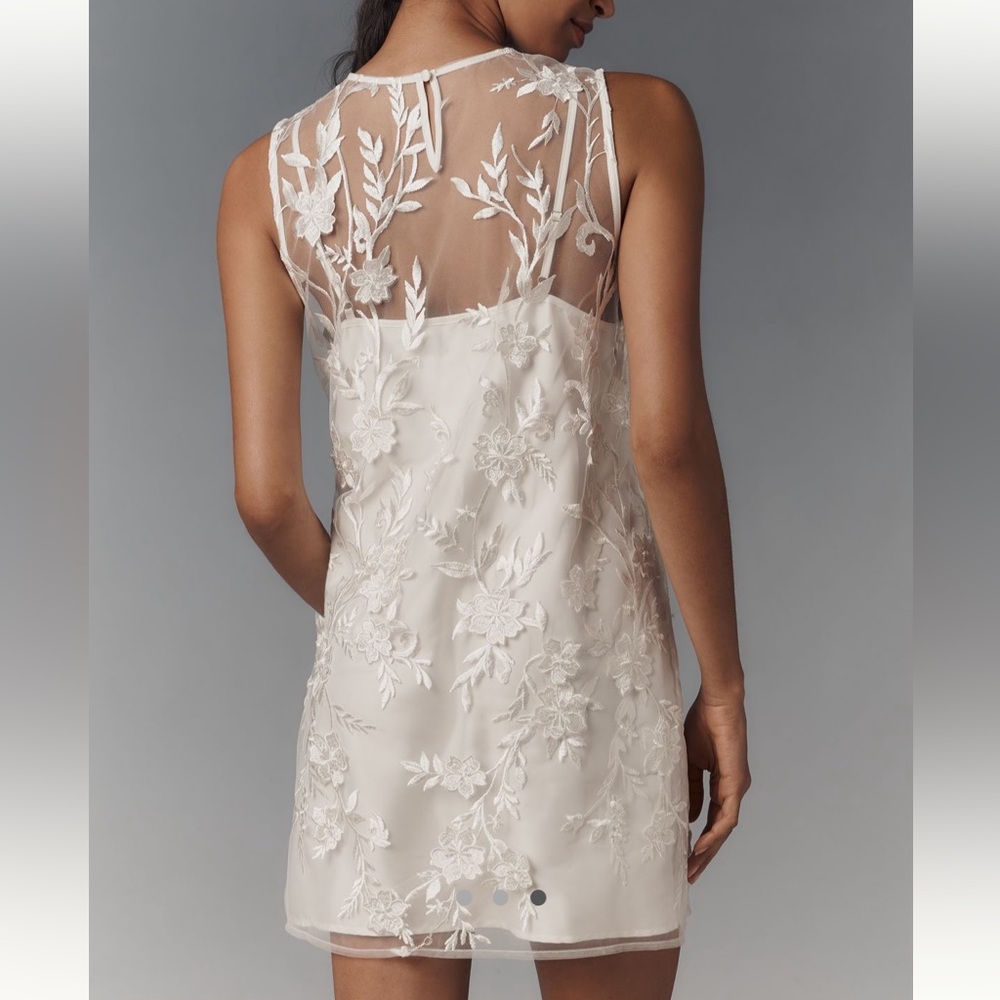 ♥️Anthropologie Flat White Sheer Embroidered Mini Dress - Picture 2 of 6
